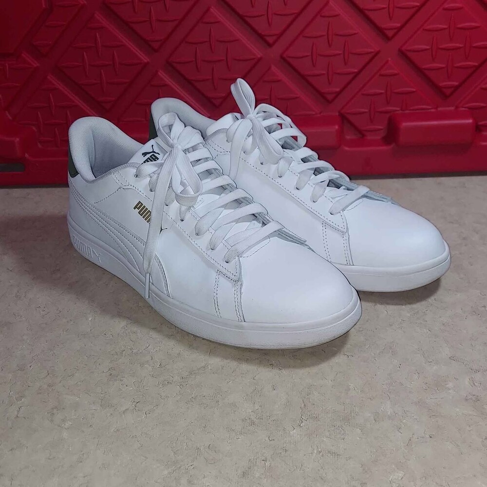 Puma Men's Size 12 White Dark Green Low Top Casual Sneakers